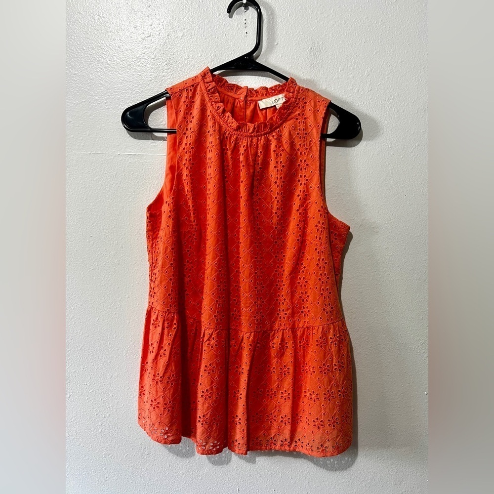 LOFT NWT Coral Eyelet Lace Peplum Tank Top - Small - Picture 5 of 11